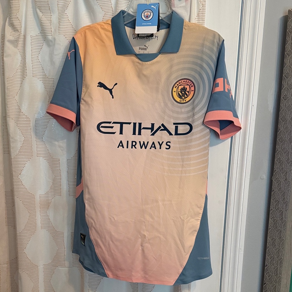 Puma Manchester City Soccer Jersey - Peach & Slate Blue- 4th kit